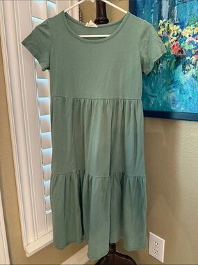 See You Monday Sage Green Tiered Cotton Dress